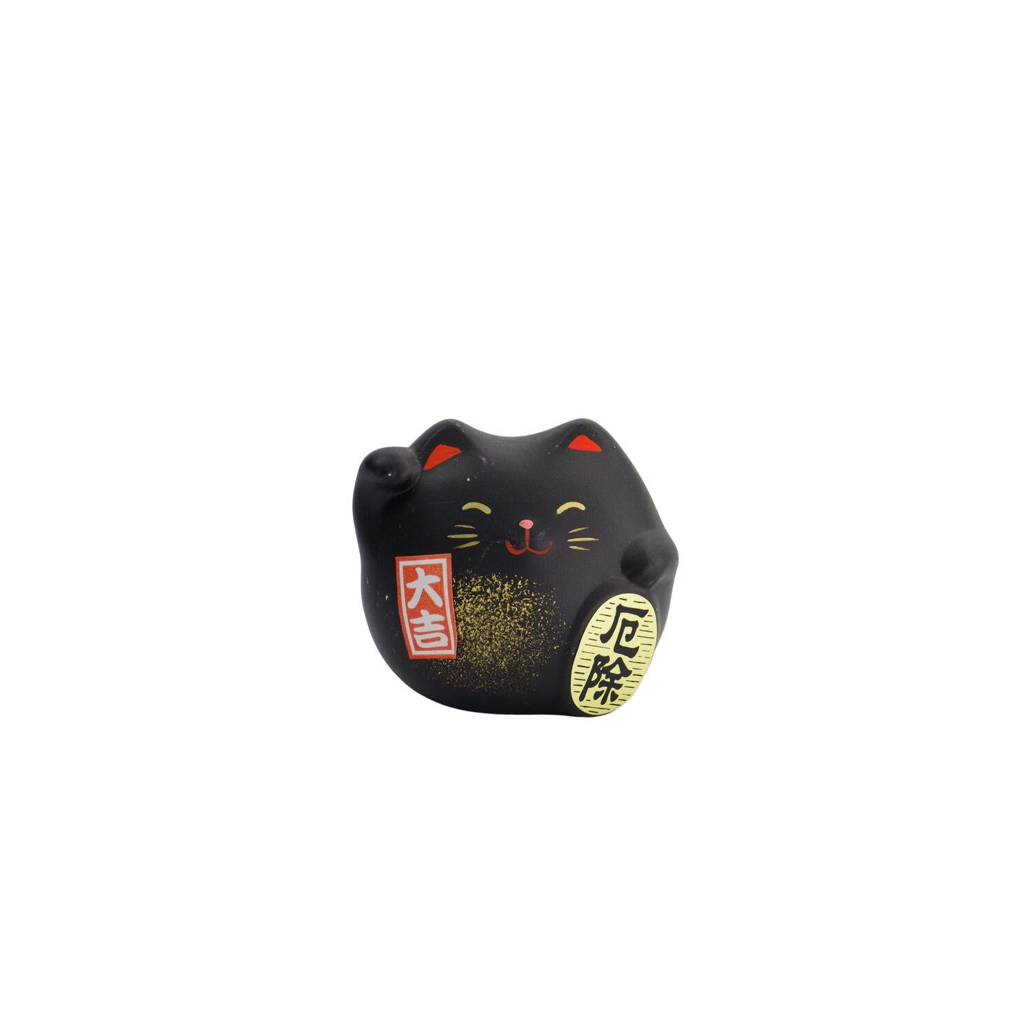 Lucky Cat figur, sort - H5,5 cm